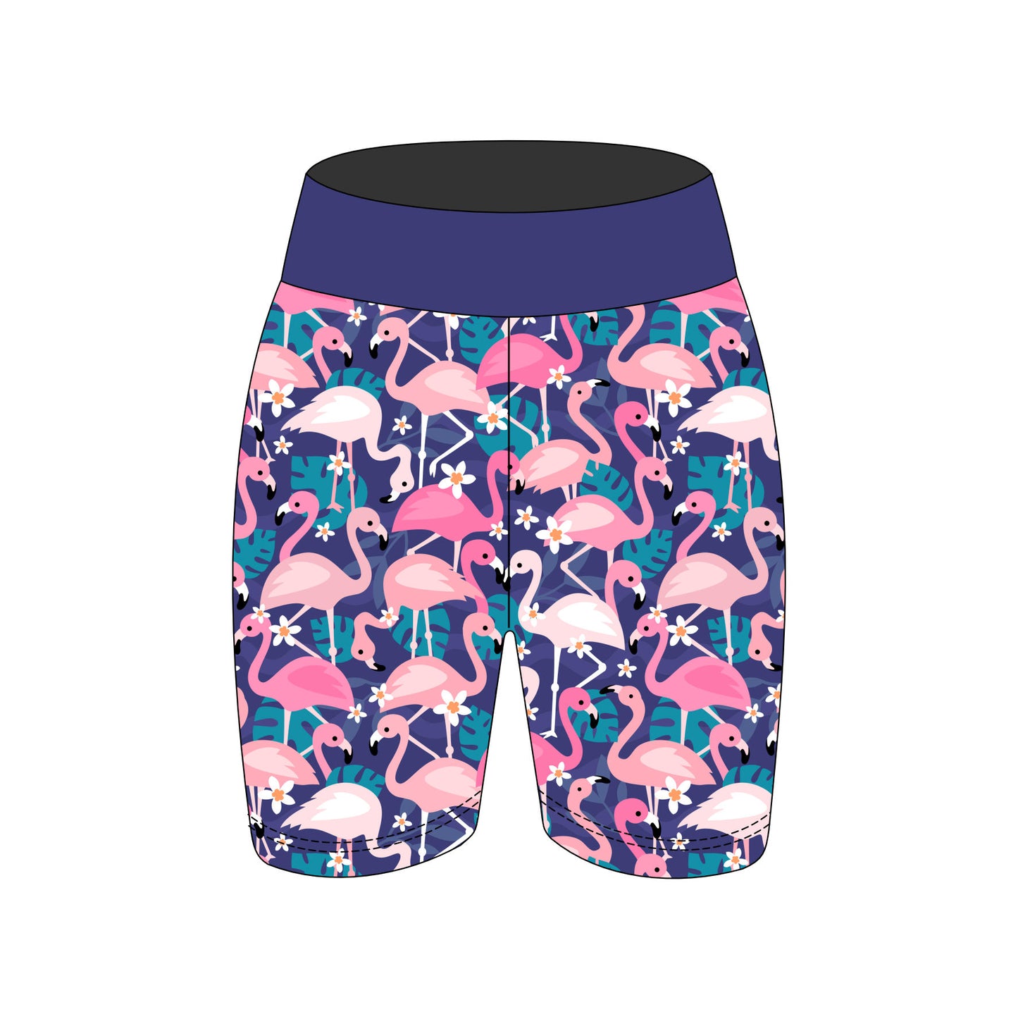 Flamboyant Flamingos on Navy Women's Active Shorts