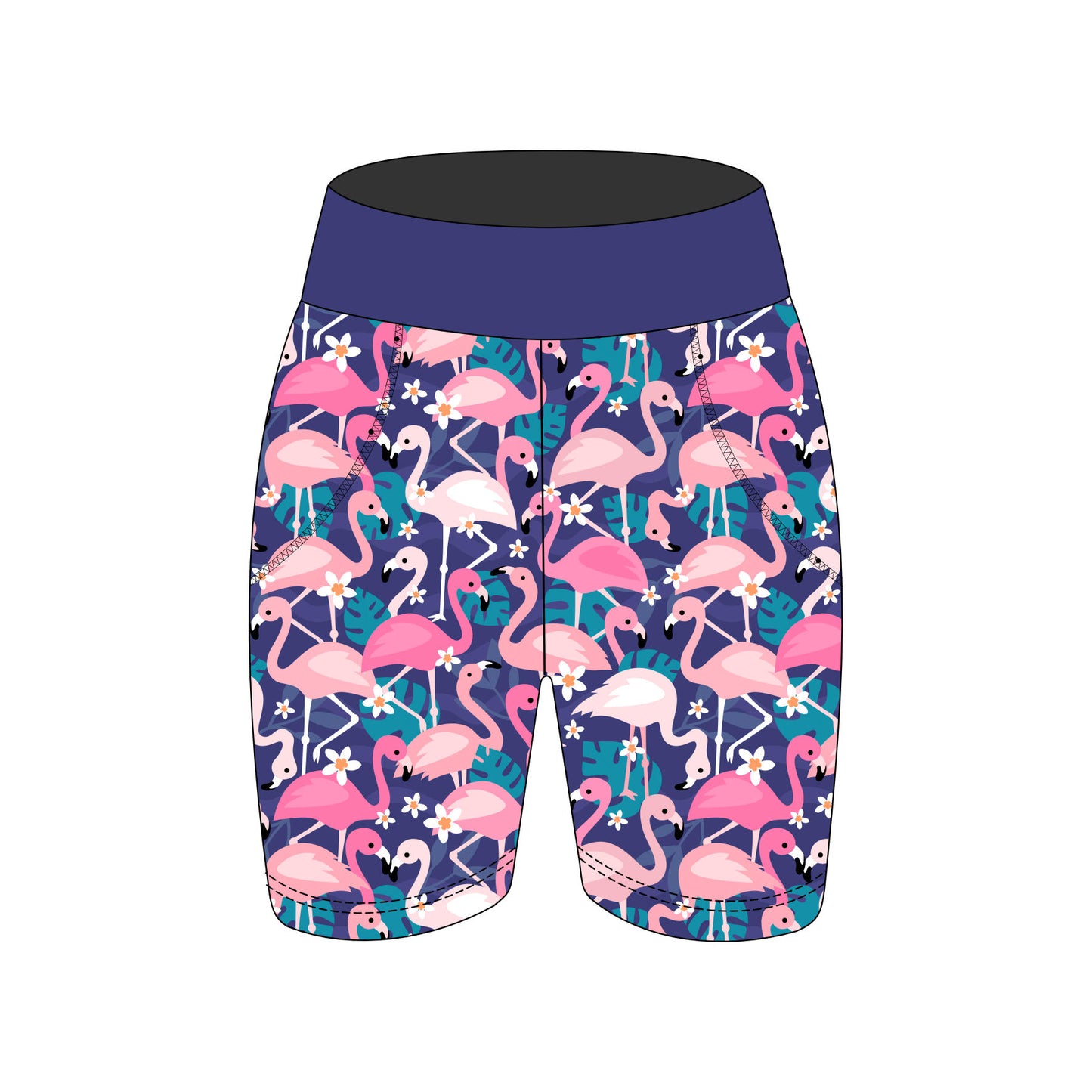 Flamboyant Flamingos on Navy Women's Active Shorts