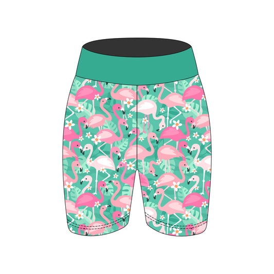 Flamboyant Flamingos on Mint Women's Active Shorts