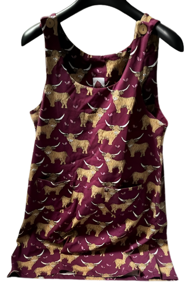 Last Chance - Burgundy Highland Cow Pinafore Dress- Size 10 Years