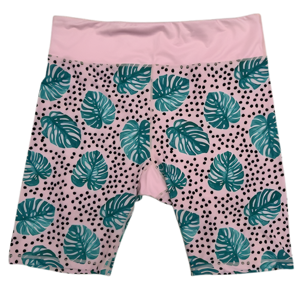 Last Chance - Monstera Leaf Women's Active Shorts - Size 22-24 - Waistband Pocket