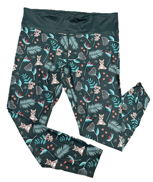 Last Chance - Kangaroos & Koalas Women's Activewear Leggings - Size 24-26 - Waistband Pocket - Tall 33"