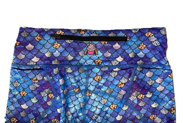 Last Chance - Mermaid Scales Women's Activewear Leggings - Dual Pockets - Size 8-10 - Regular 27" Legging Length