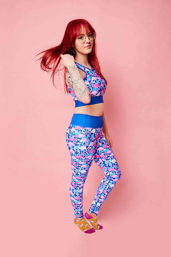 Flamboyant Flamingos on Navy Women's Activewear Leggings