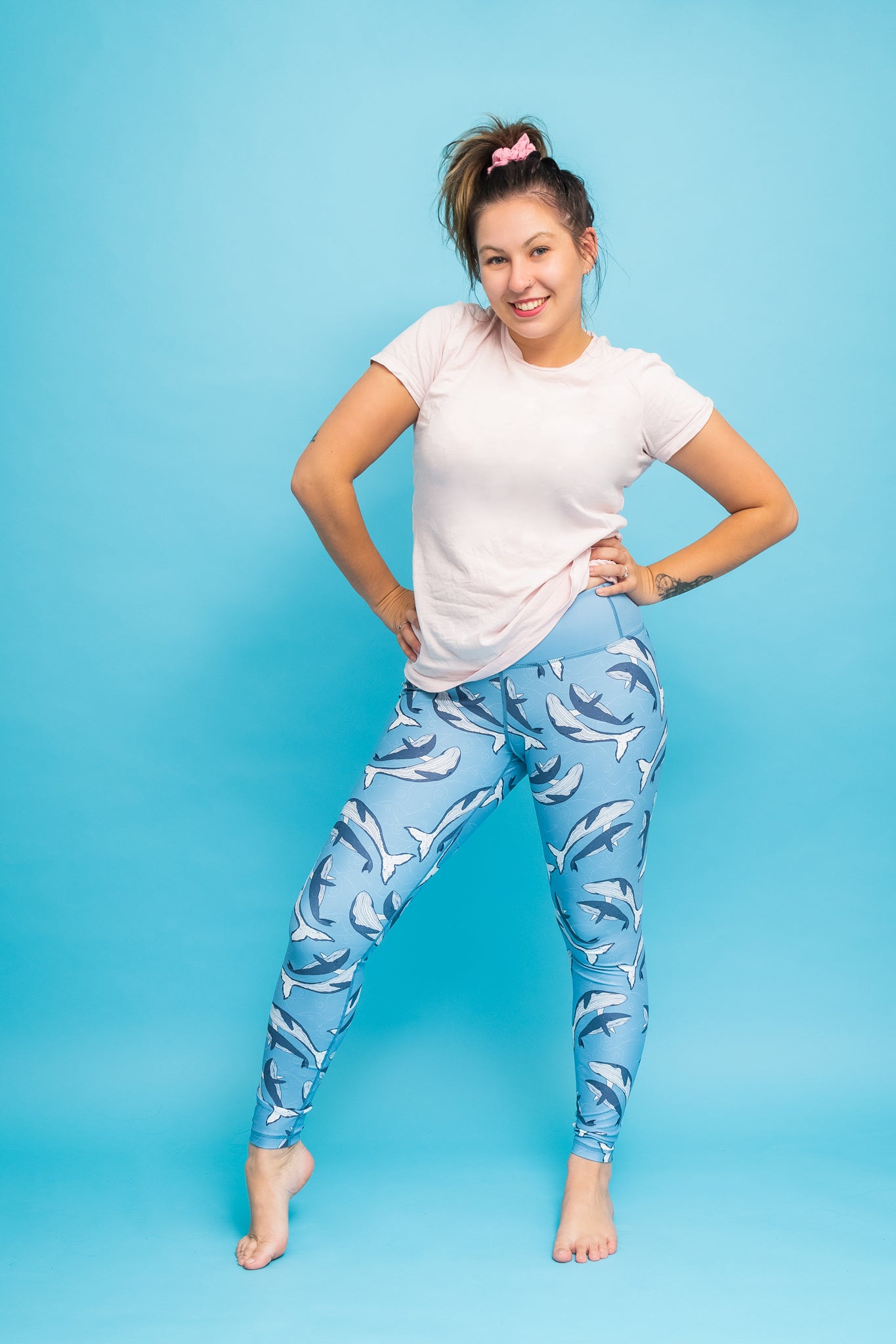 Last Chance - Whales Women’s Activewear Leggings - Size 20-22 - Waistband Pocket - Tall 33" Legging Length