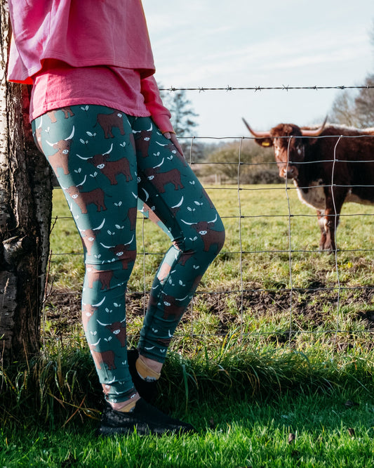 Green Highland Cow Women's Activewear Leggings
