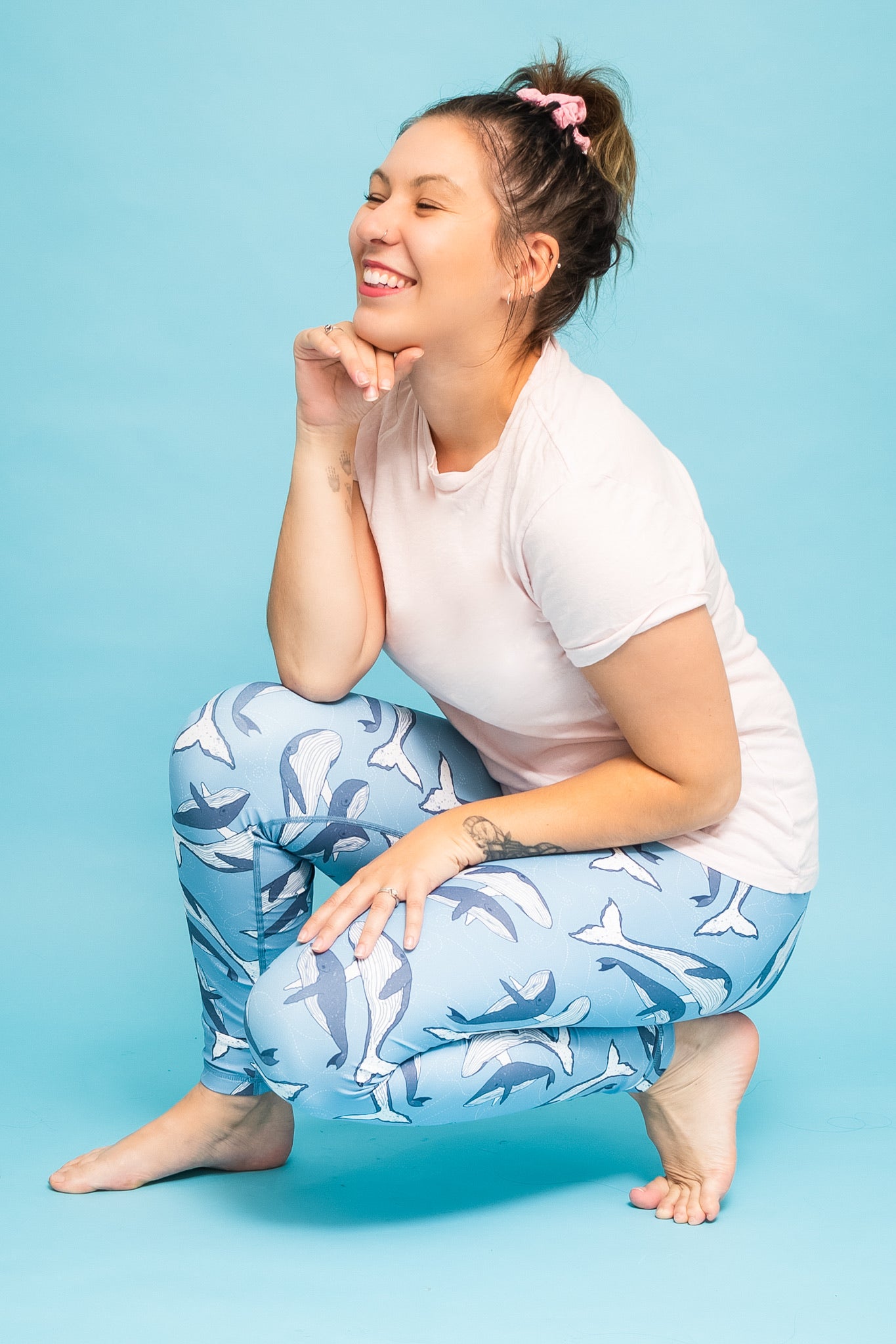 Last Chance - Whales Women’s Activewear Leggings - Size 20-22 - Waistband Pocket - Tall 33" Legging Length