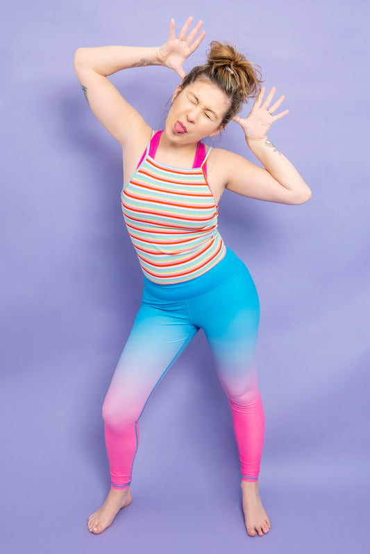 Pink & Blue Ombre Women's Activewear Leggings 4-6 Tall Waistband Pocket