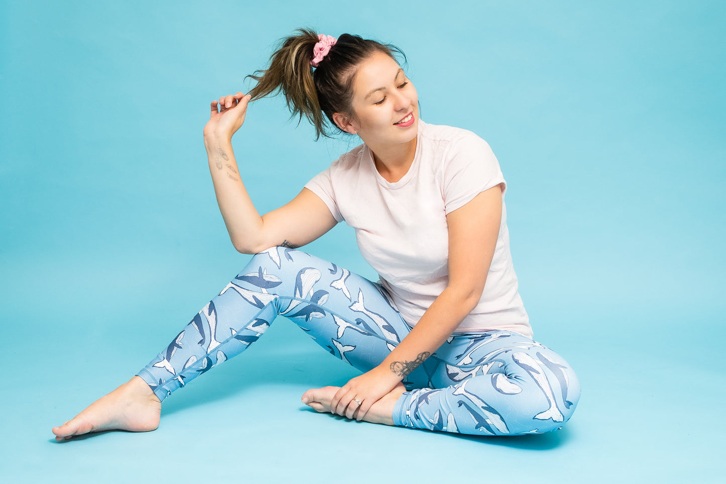 Last Chance - Whales Women’s Activewear Leggings - Size 20-22 - Waistband Pocket - Tall 33" Legging Length