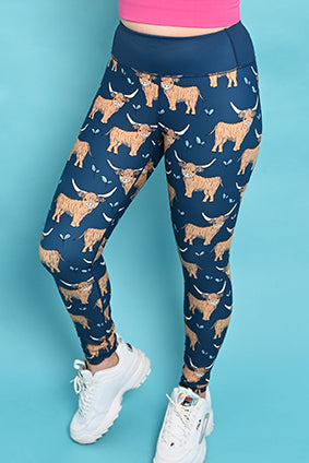 Teal Highland Cow Women's Activewear Leggings