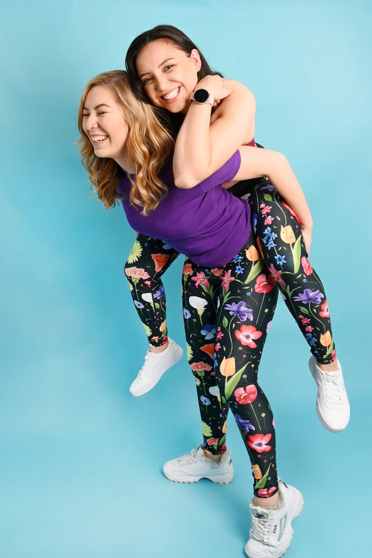Happy Flowers (with faces) Women's Activewear Leggings