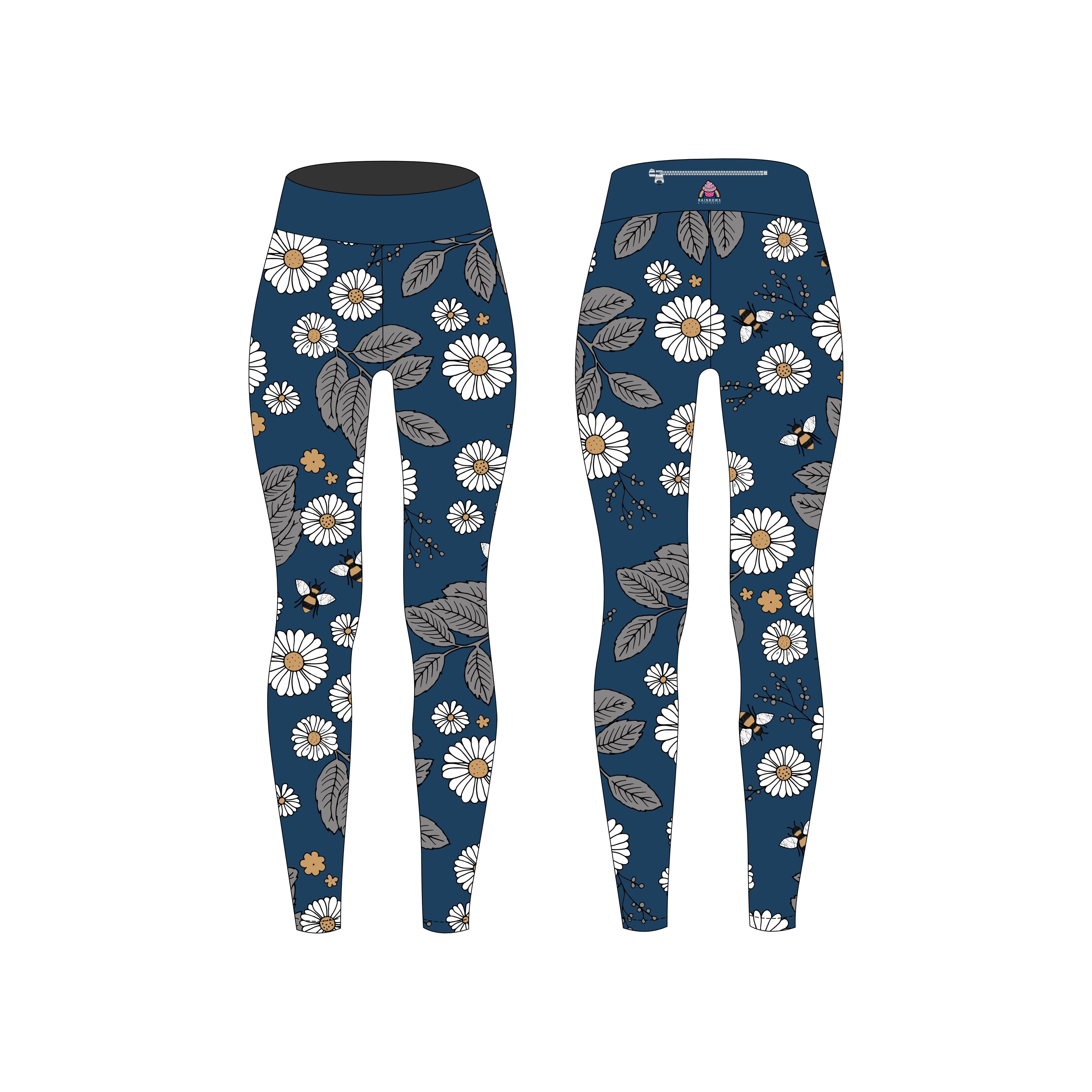 Navy Daisies Women's Activewear Leggings