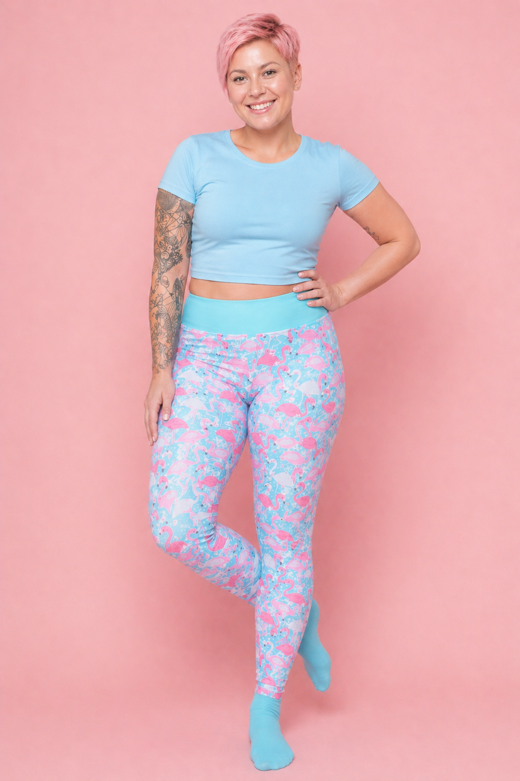 Flamboyant Flamingos on Mint Women's Activewear Leggings