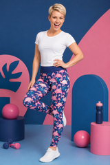 Flamboyant Flamingos on Navy Women's Activewear Leggings