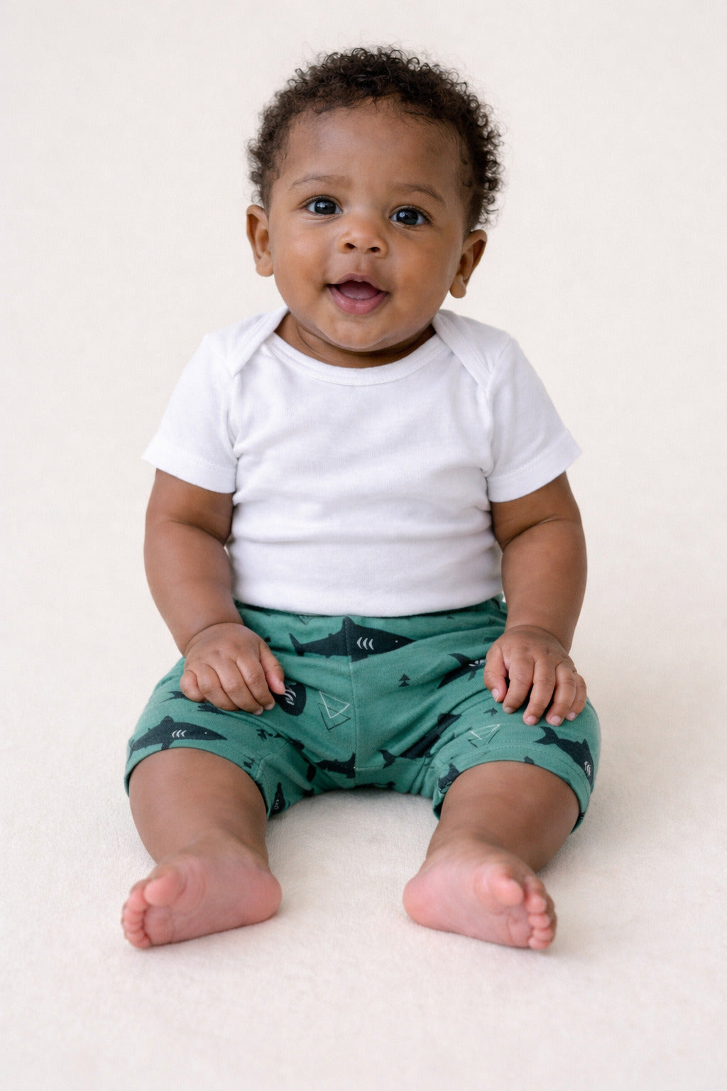 Last Chance - Sage Green Geometric Shark Children's Cotton Jersey Leggings - 18-24 Months