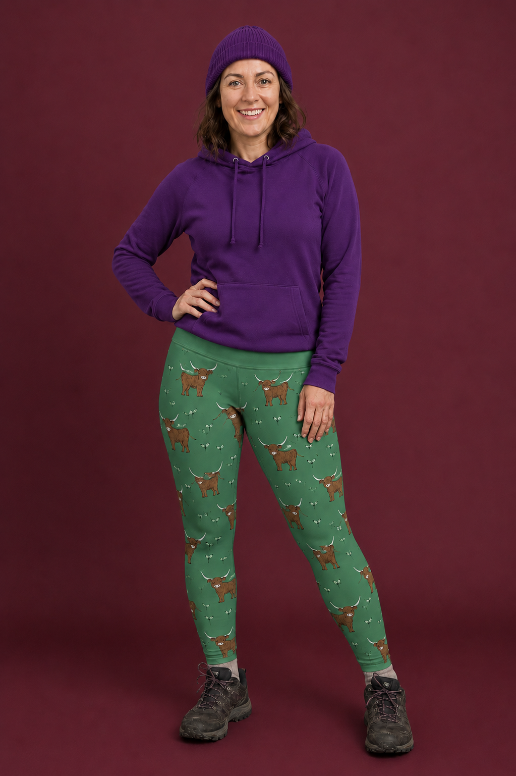 Green Highland Cow Women's Activewear Leggings