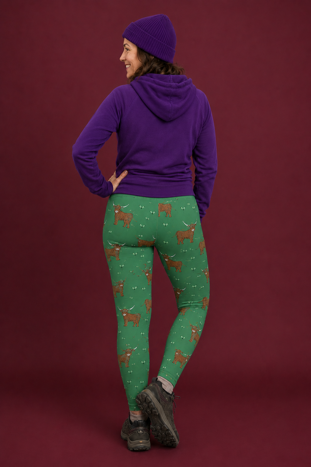 Green Highland Cow Women's Activewear Leggings