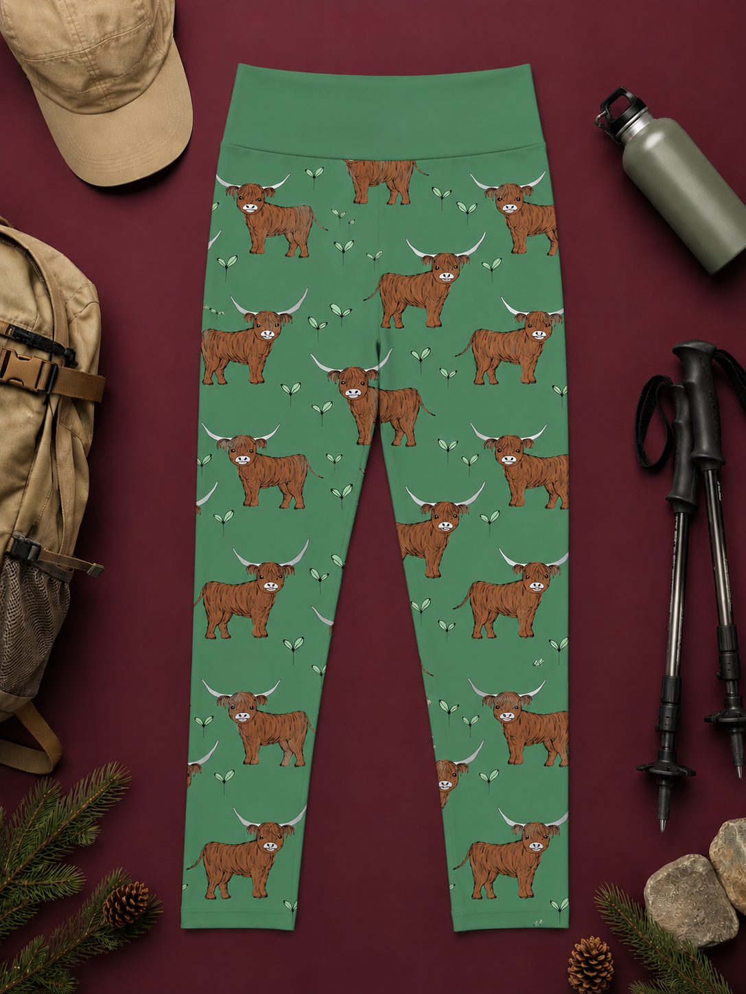 Green Highland Cow Women's Activewear Leggings