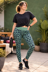 Green & Navy Leopard Women's Activewear Leggings