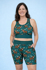 Green Highland Cow Women's Active Shorts