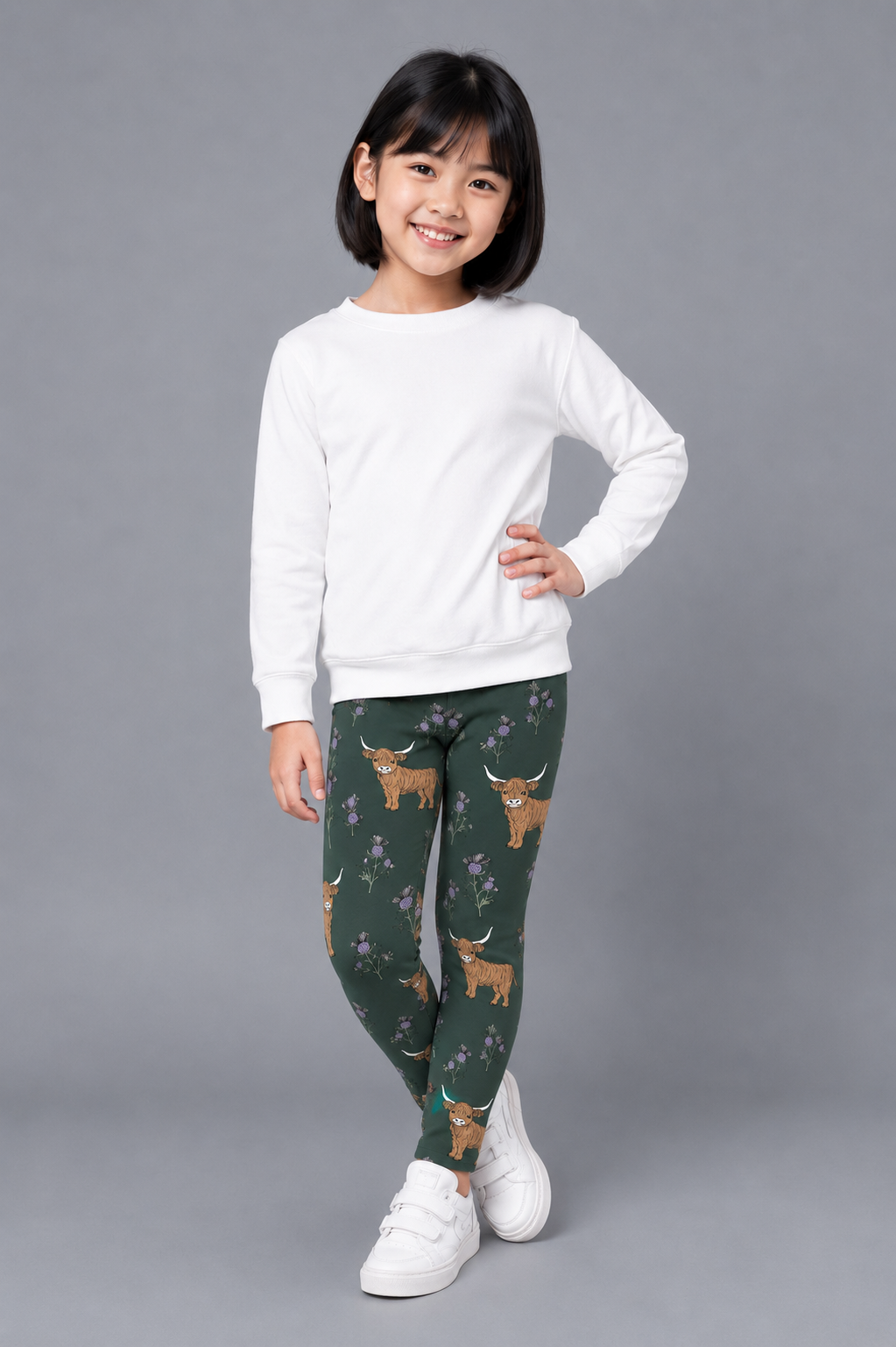 Highland Cow & Thistles Children's Active Leggings