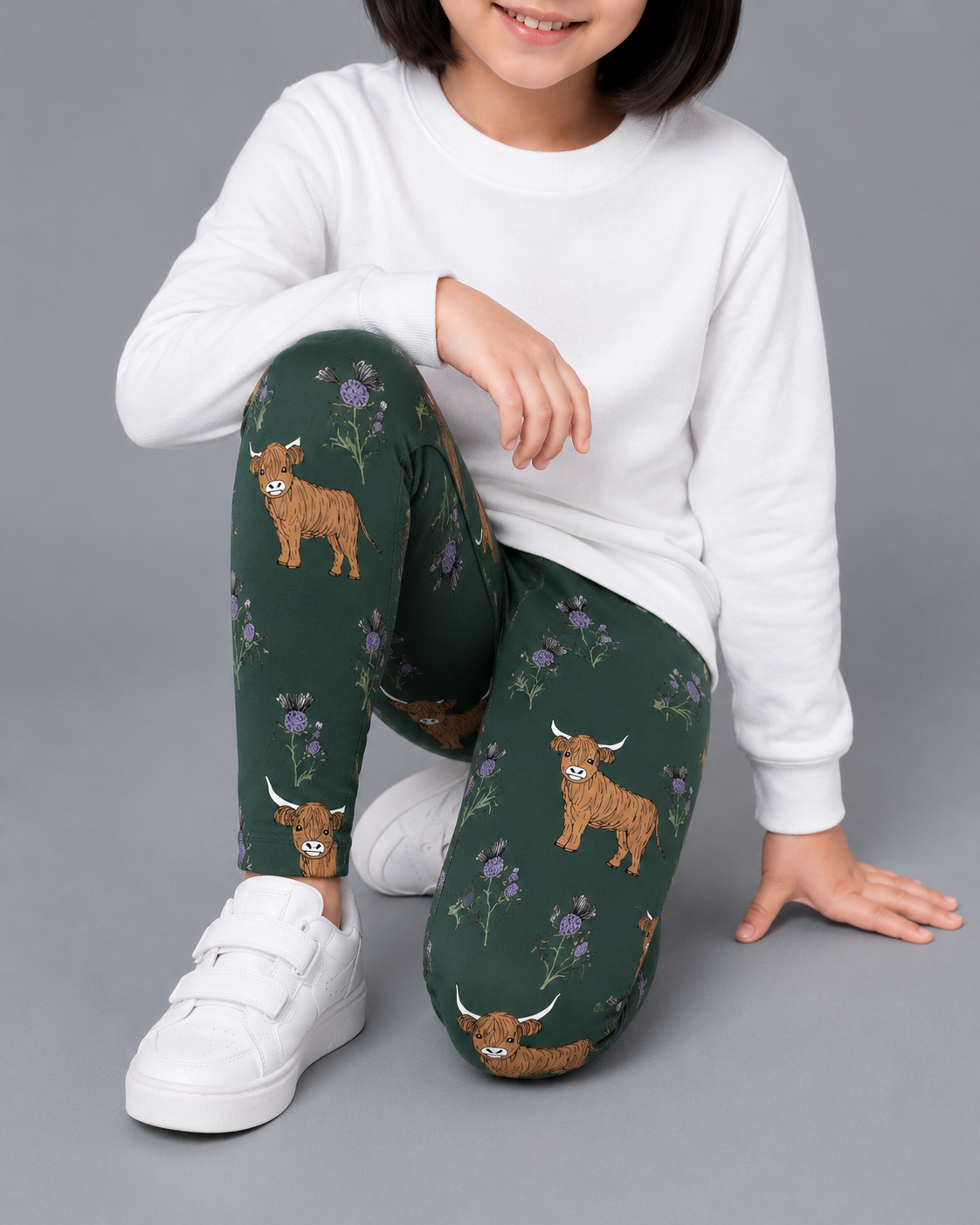 Highland Cow & Thistles Children's Active Leggings