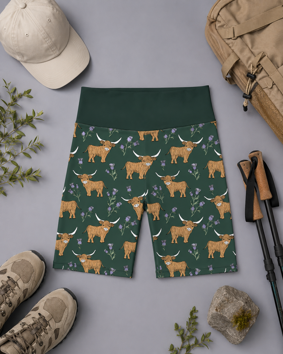 Highland Cow & Thistles Women's Active Shorts