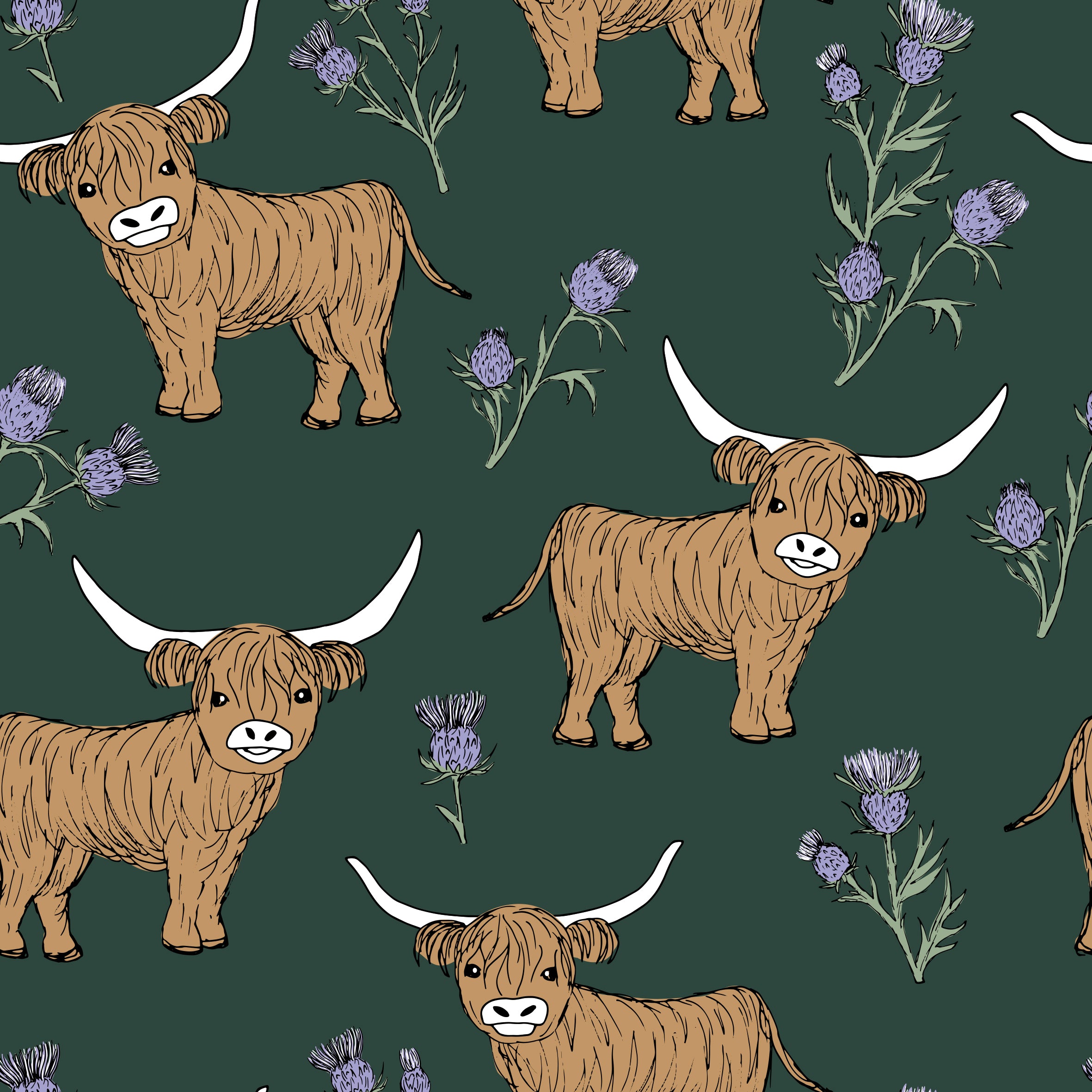 Highland Cow & Thistles Sports Bra