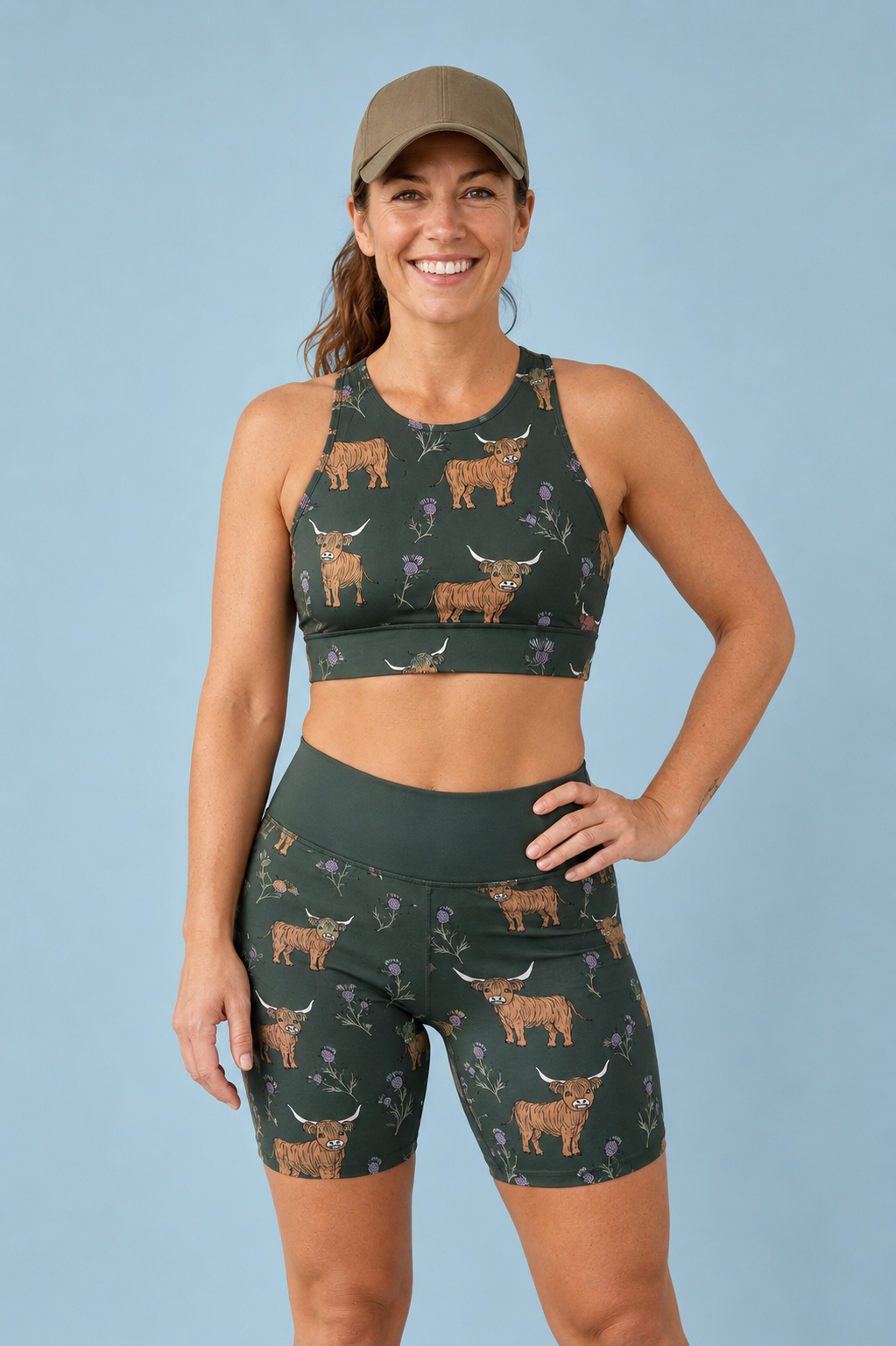 Highland Cow & Thistles Sports Bra