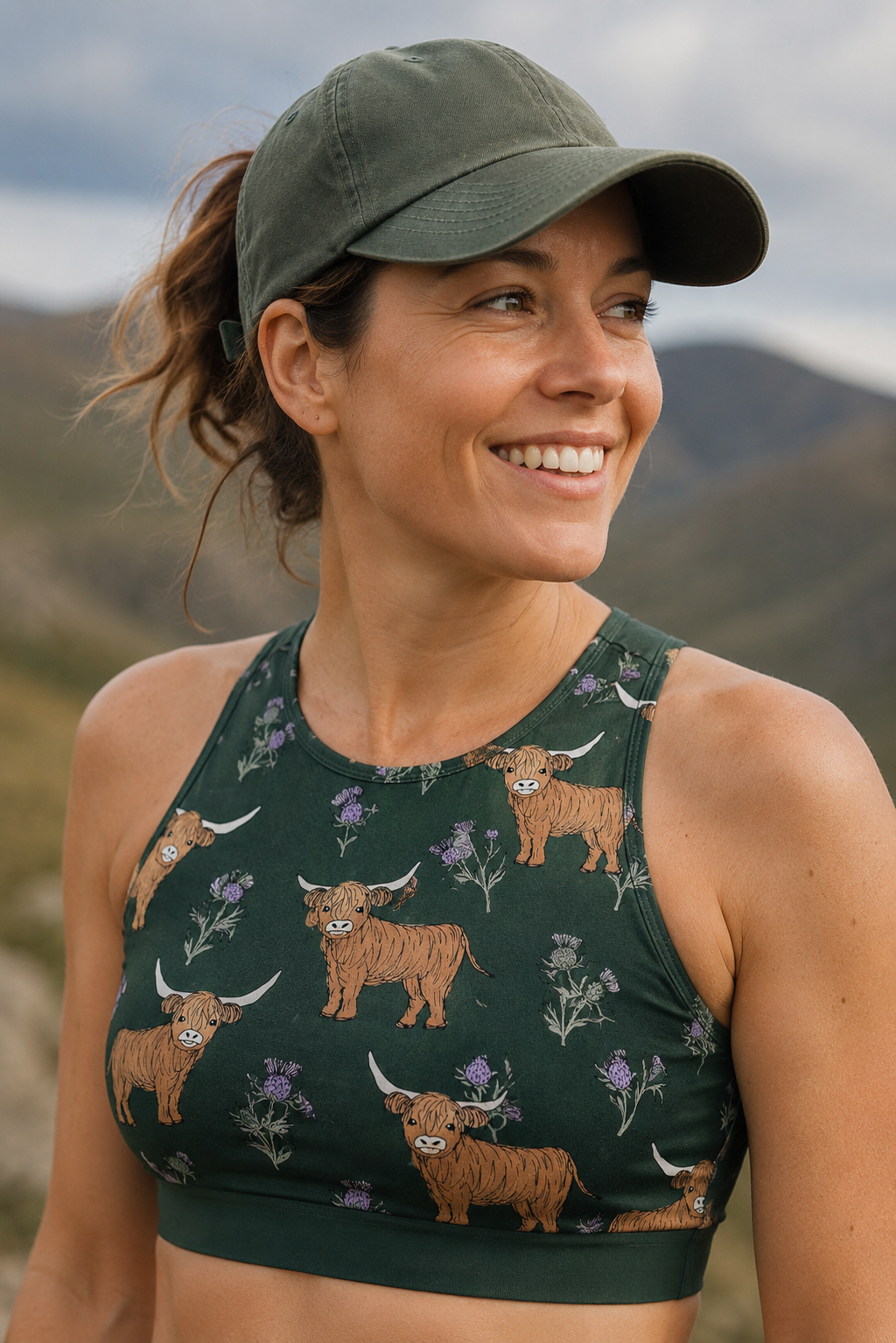 Highland Cow & Thistles Sports Bra