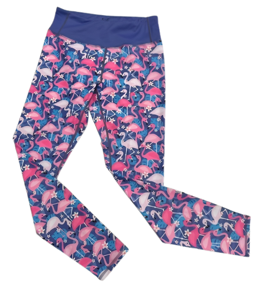 Last Chance - Flamboyant Flamingos on Lavender Women's Activewear Leggings - Size 8-10 - Waistband Pocket - Petite 24"