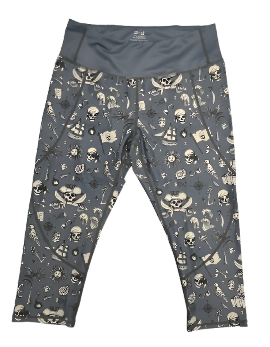 Last Chance - Pirates Women's Activewear Leggings - Size 10-12 - Thigh Pocket - Capri 21"