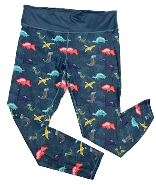 Last Chance - Colourful Dinosaurs Women's Activewear Leggings - Size 22-24 - Waistband Pocket - Tall 33"
