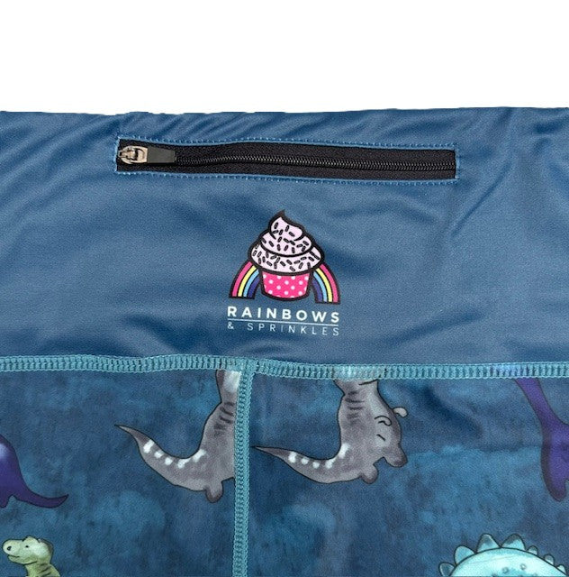Last Chance - Colourful Dinosaurs Women's Activewear Leggings - Size 22-24 - Waistband Pocket - Tall 33"
