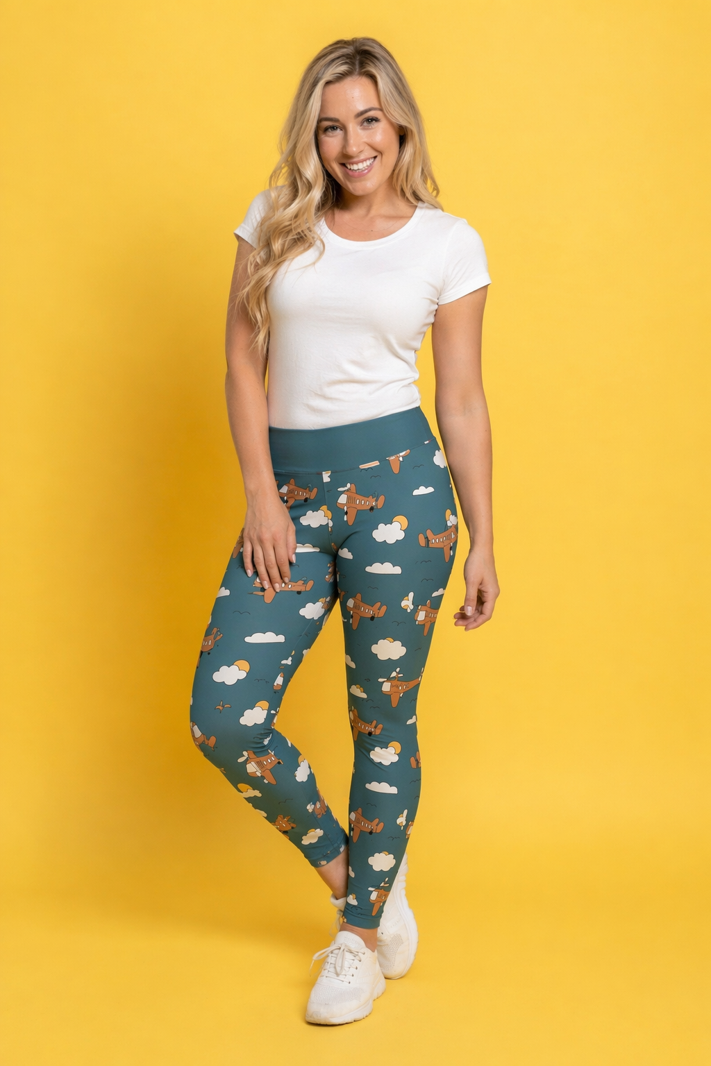 Light Blue/Rust Planes Women's Activewear Leggings