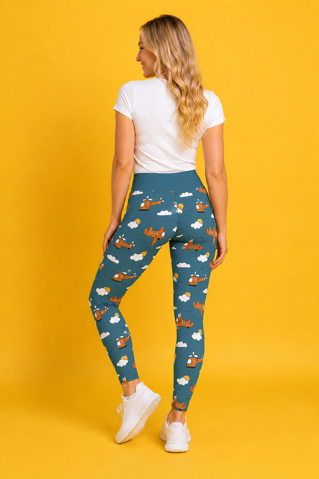 Light Blue/Rust Planes Women's Activewear Leggings