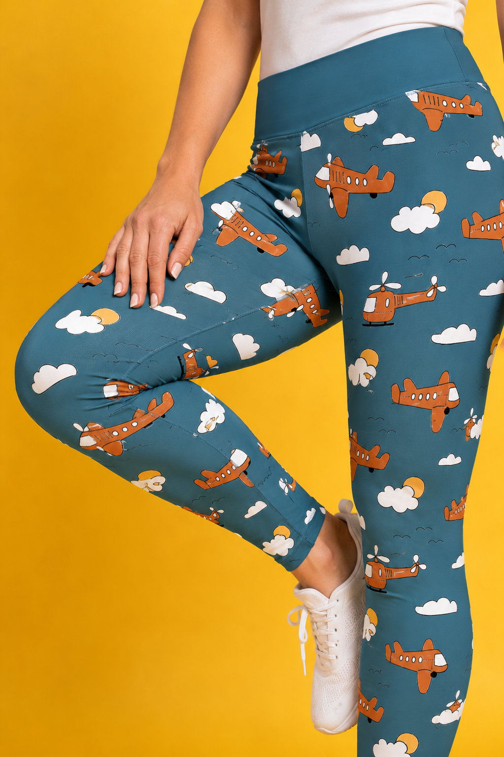 Light Blue/Rust Planes Women's Activewear Leggings