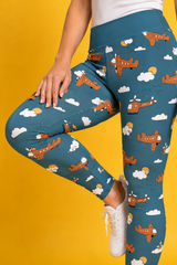 Light Blue/Rust Planes Women's Activewear Leggings
