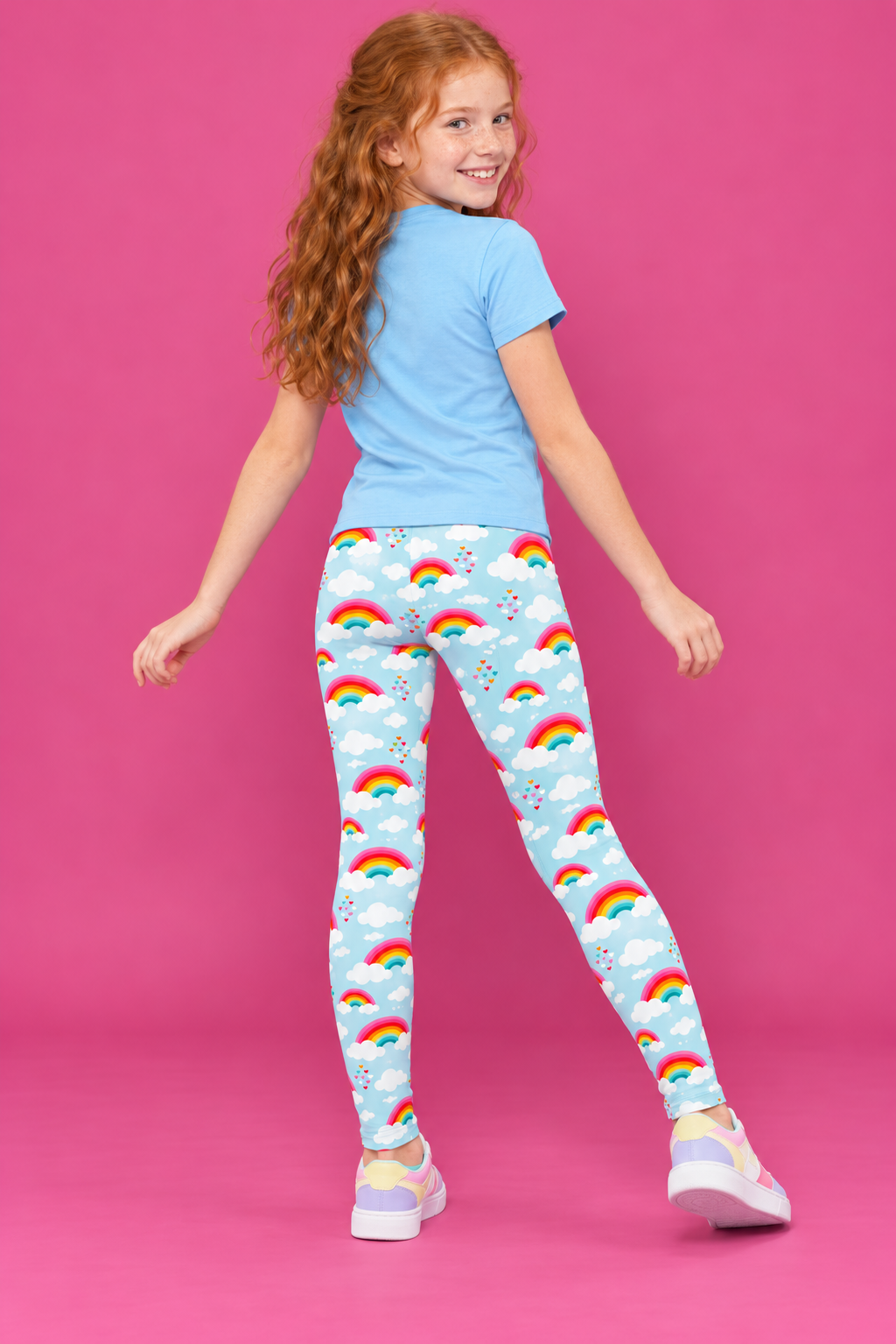 Love & Rainbows Sky Blue Children's Active Leggings
