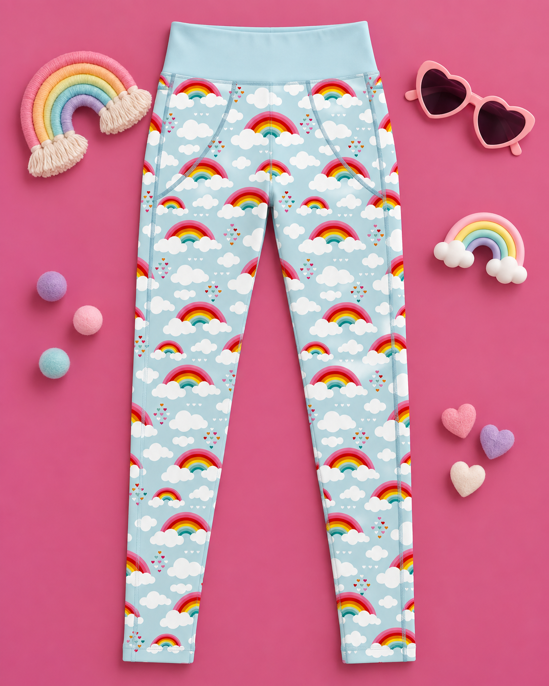 Love & Rainbows Sky Blue Children's Active Leggings