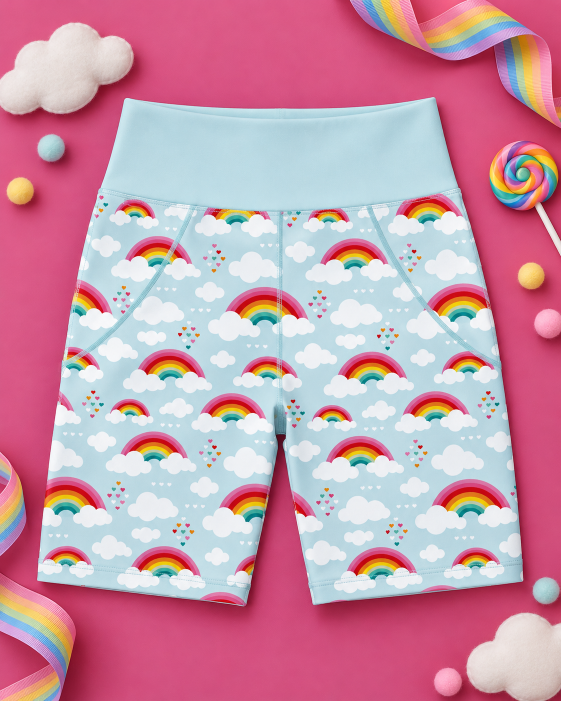 Love & Rainbows Sky Blue Women's Active Shorts