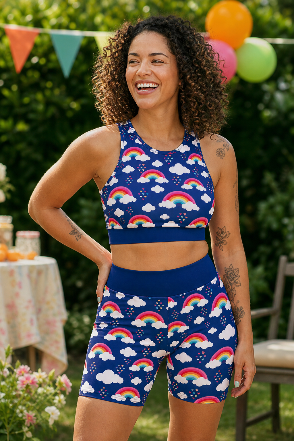 Navy Love & Rainbows Women's Active Shorts