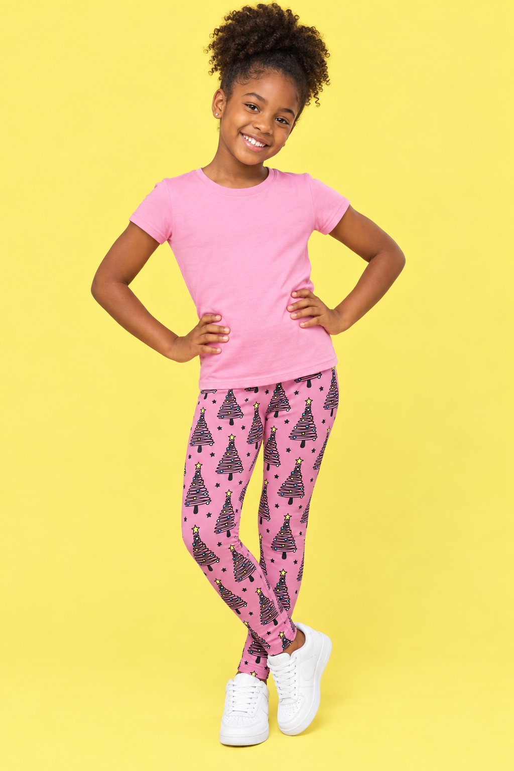 Pink Christmas Trees Children's Active Leggings