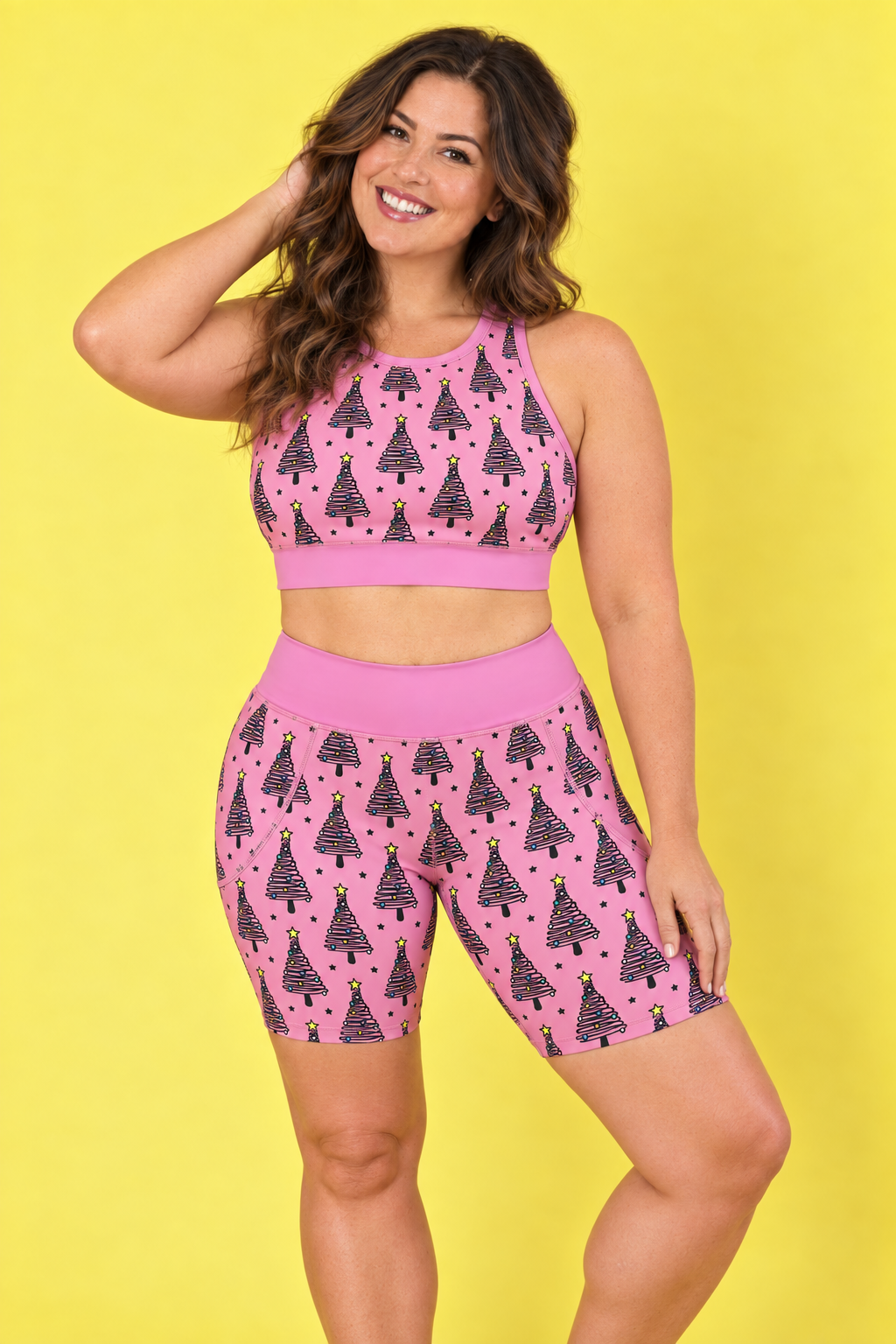 Pink Christmas Trees Women's Active Shorts