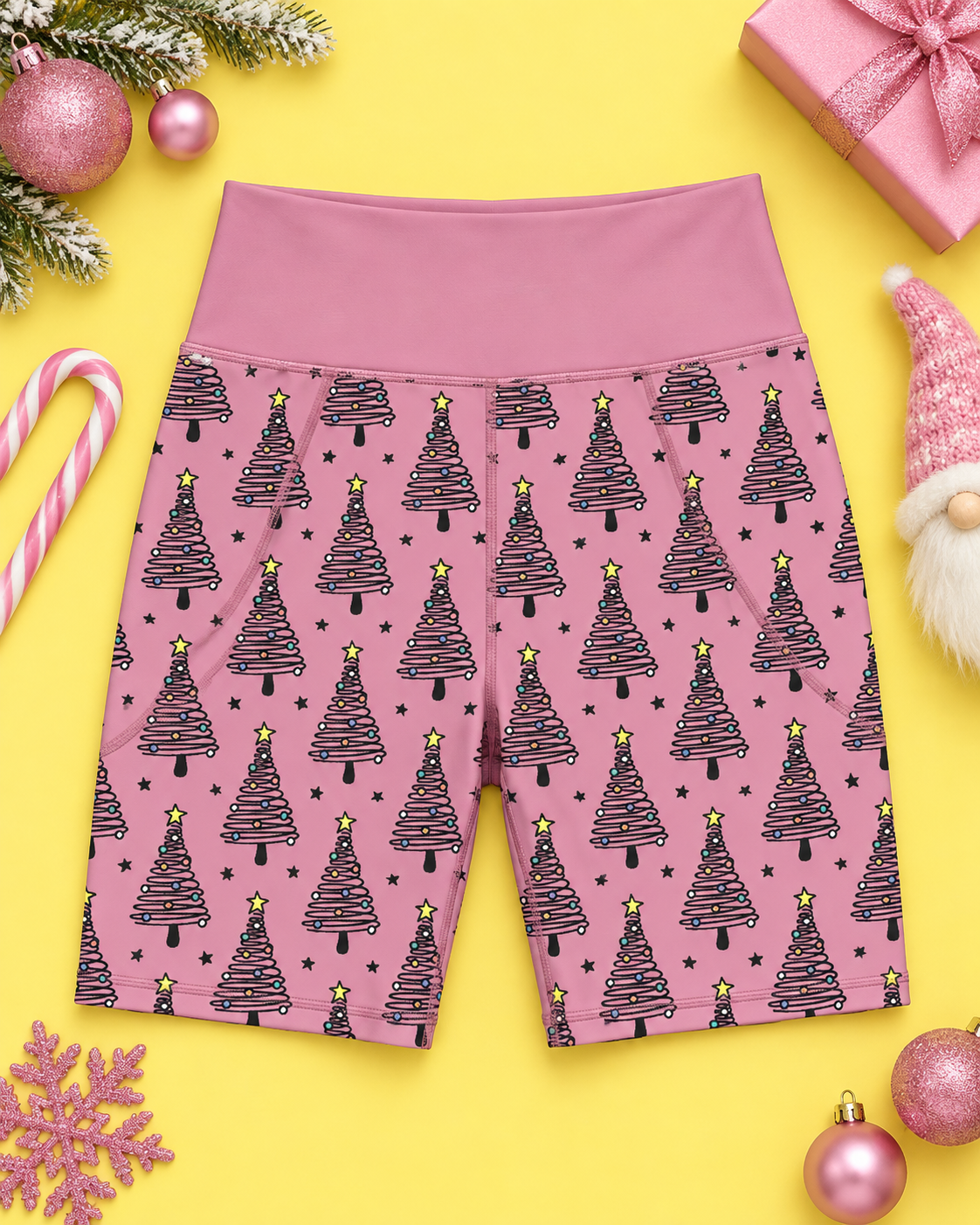 Pink Christmas Trees Women's Active Shorts