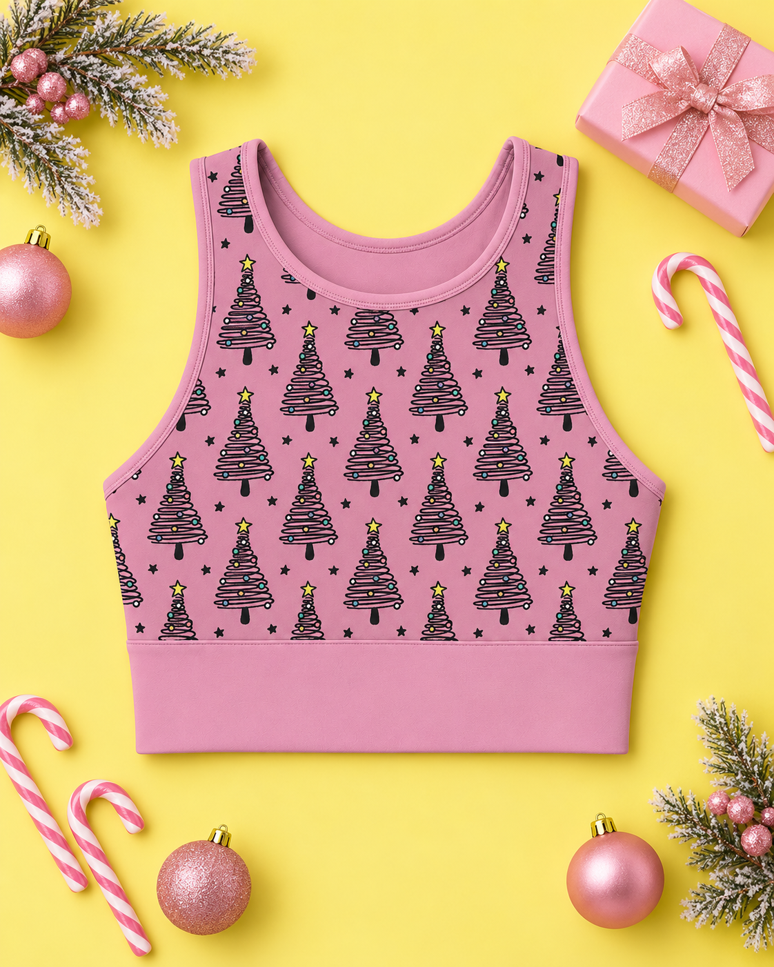 Pink Christmas Trees Women's Sports Bra