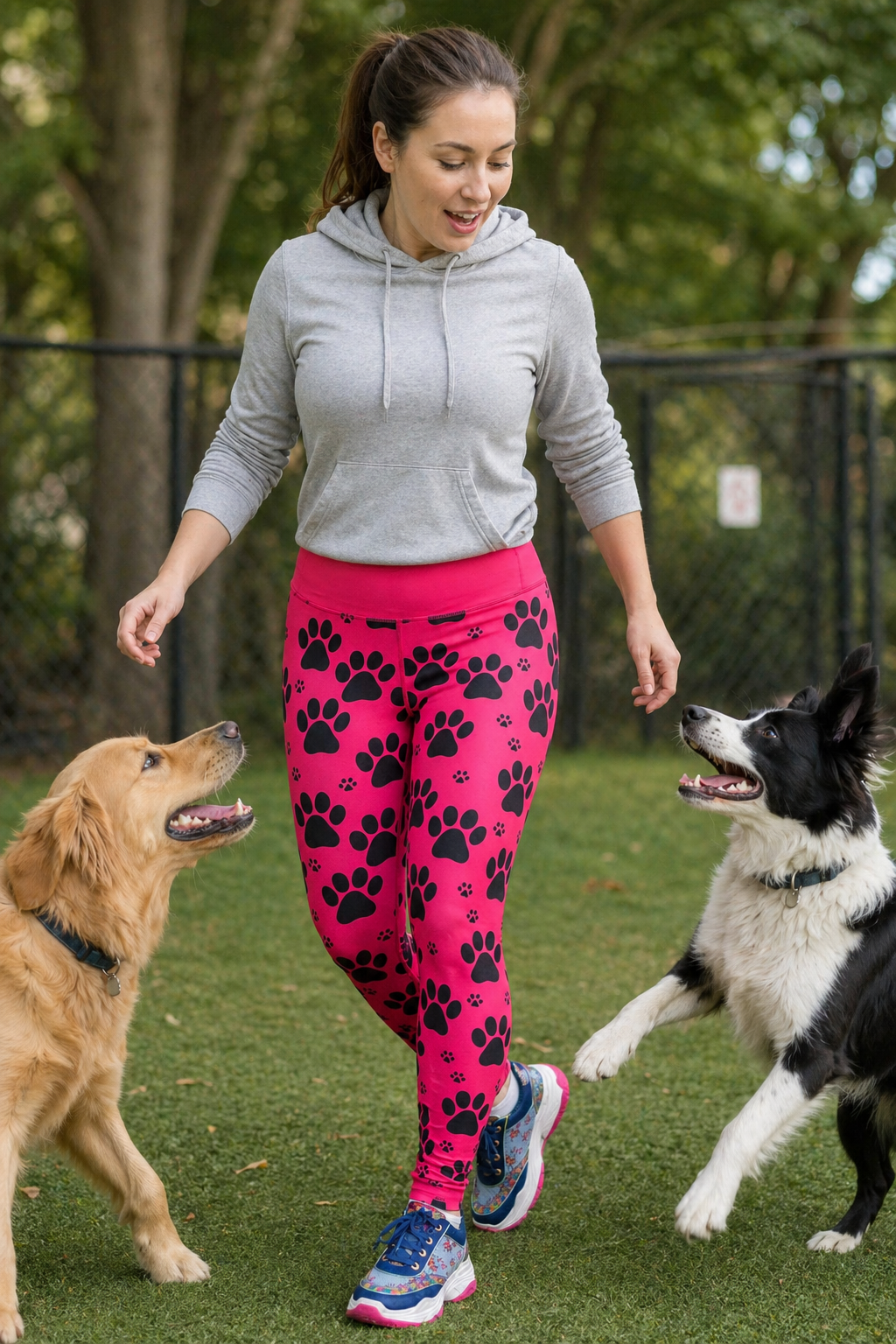 Pink Paw Print Women's Activewear Leggings