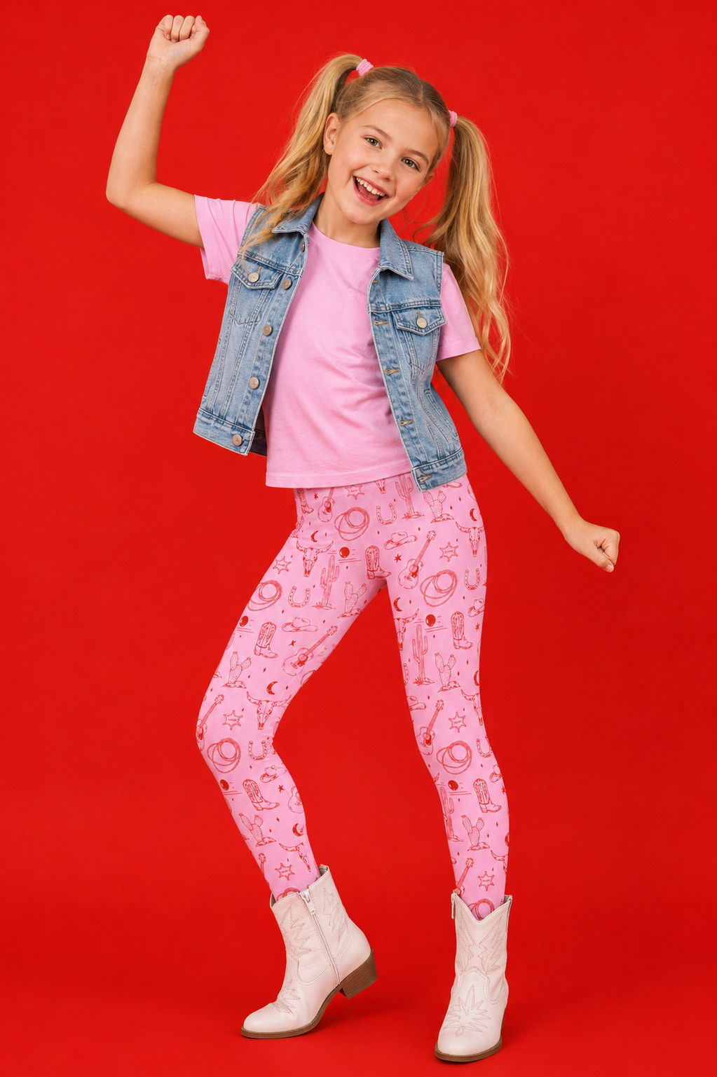 Pink Western Children's Active Leggings