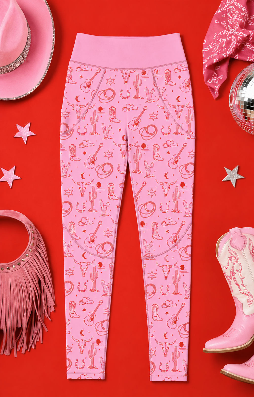 Pink Western Women's Activewear Leggings