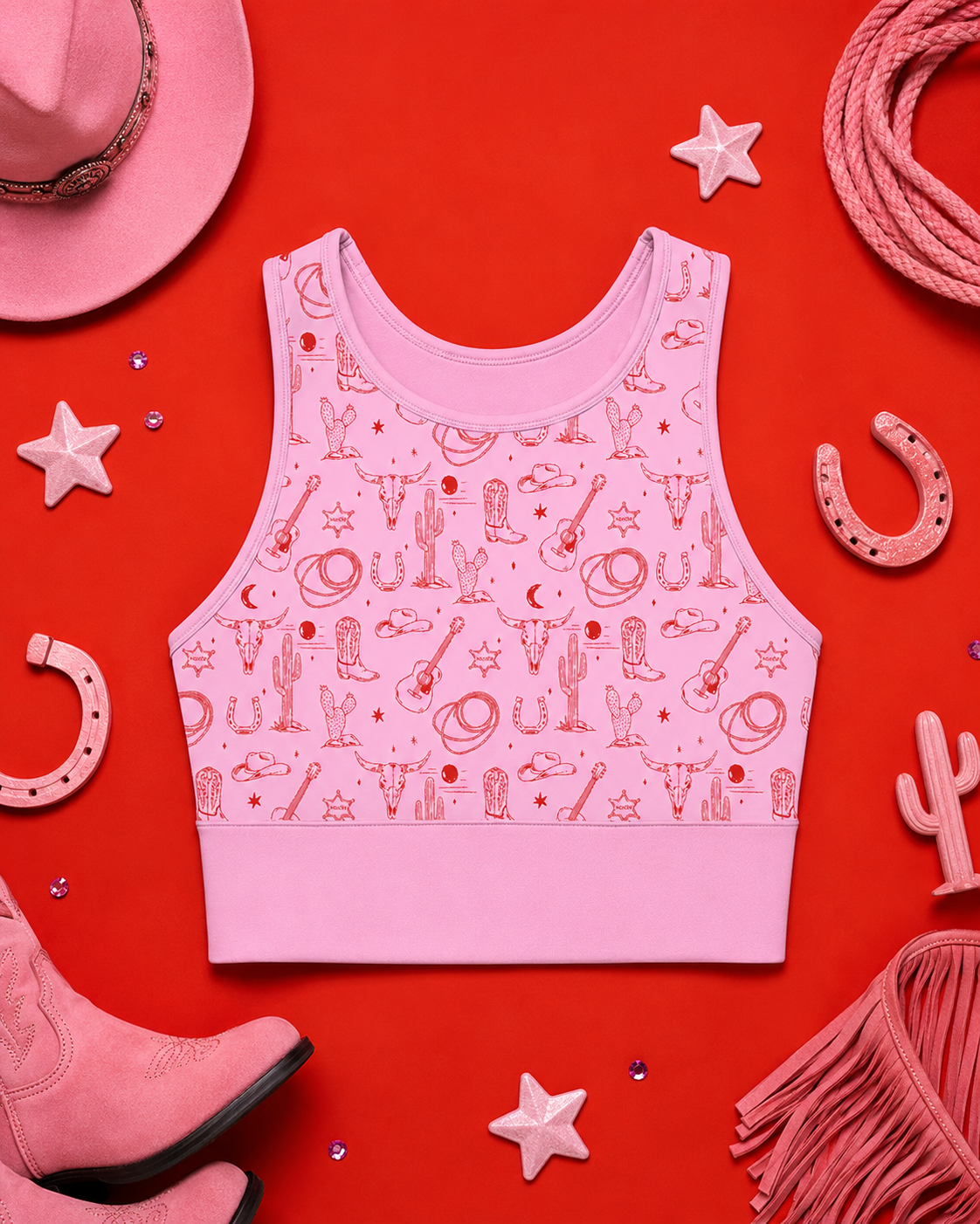 Pink Western Sports Bra